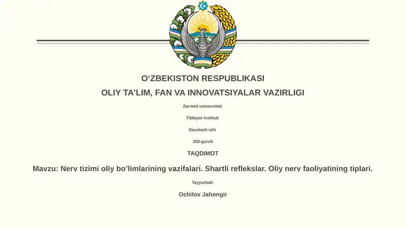 Nerv tizimi oliy bo’limlarining vazifalari 1