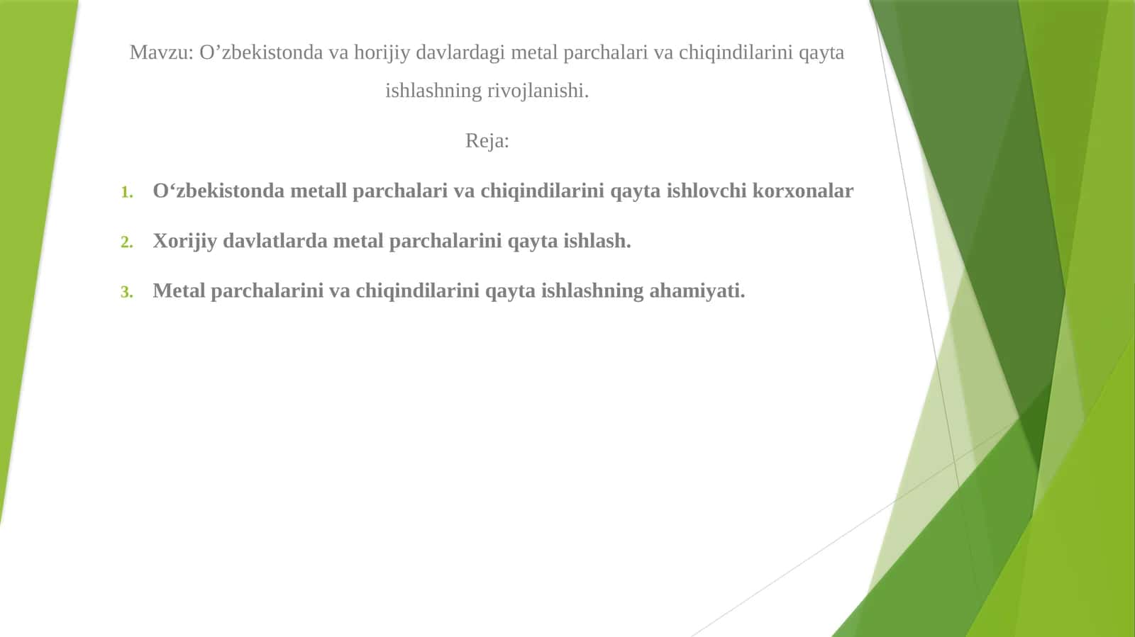 O’zbekistonda va horijiy davlatlarda metal parchalari va chiqindilarini qayta ishlashning rivojlanishi 1