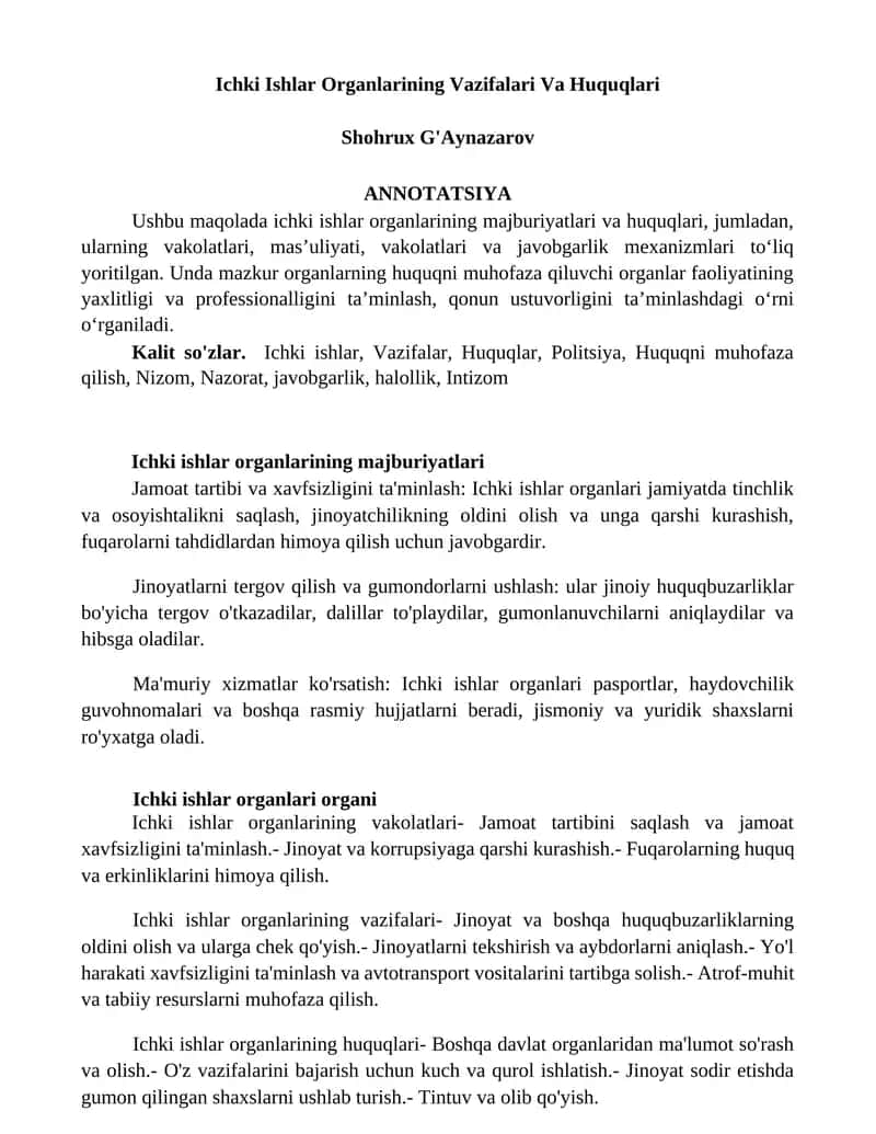 Ichki Ishlar Organlarining Vazifalari Va Huquqlari 1