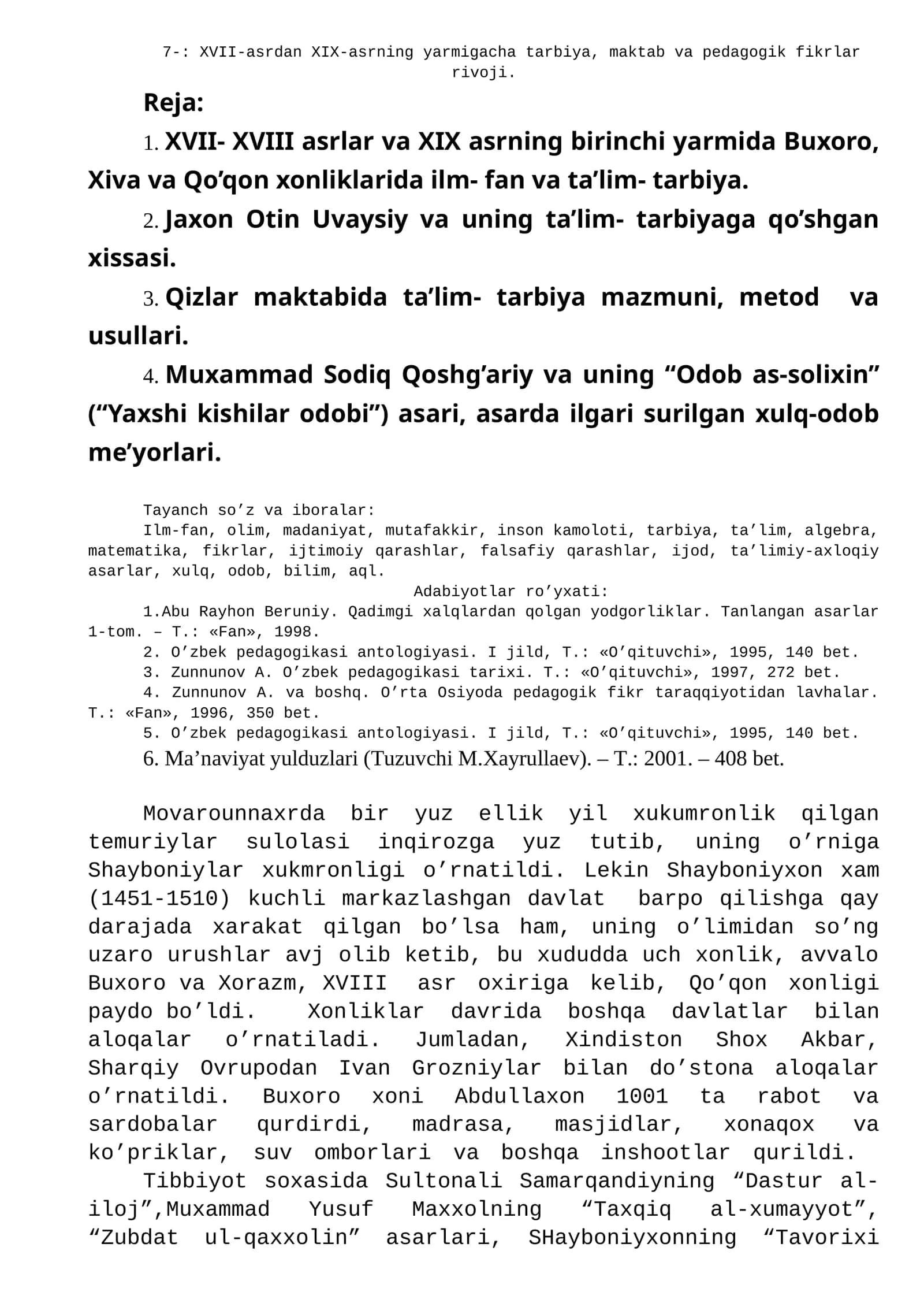 XVII-asrdan XIX-asrning yarmigacha tarbiya, maktab va pedagogik fikrlar rivoji 1