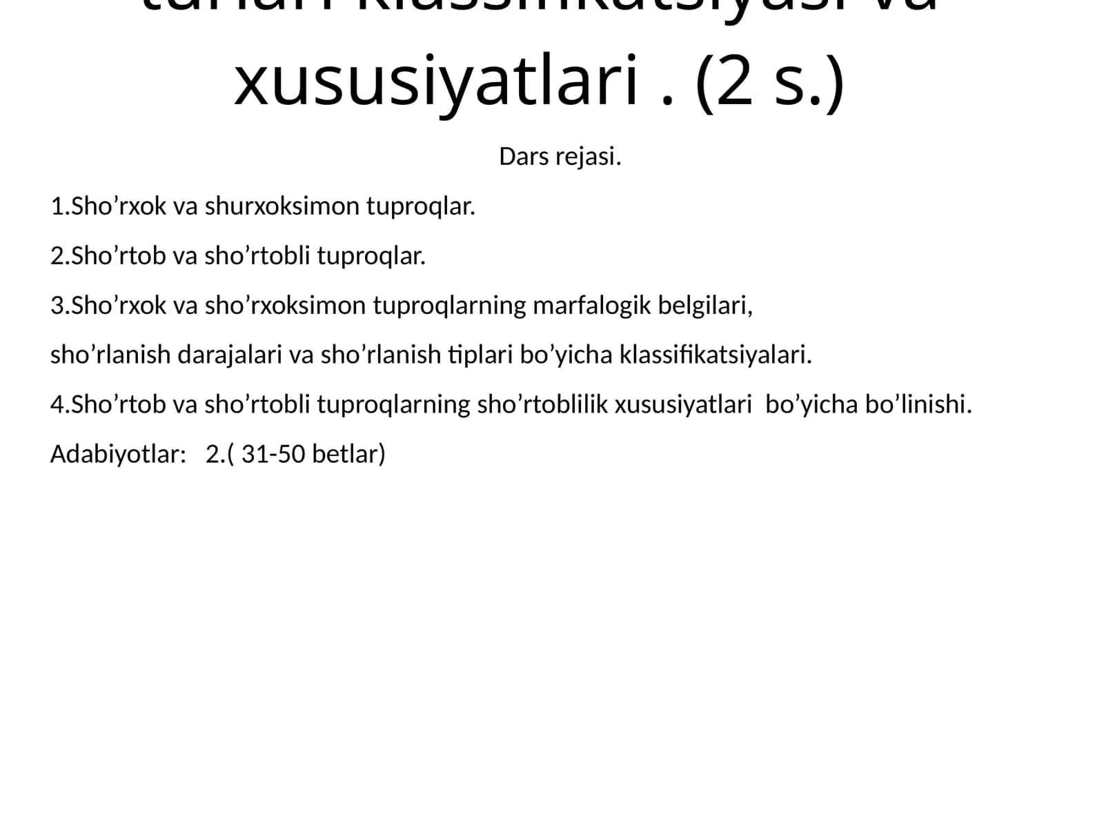 Sho’r tuproqlar va ularning turlari klassifikatsiyasi 1