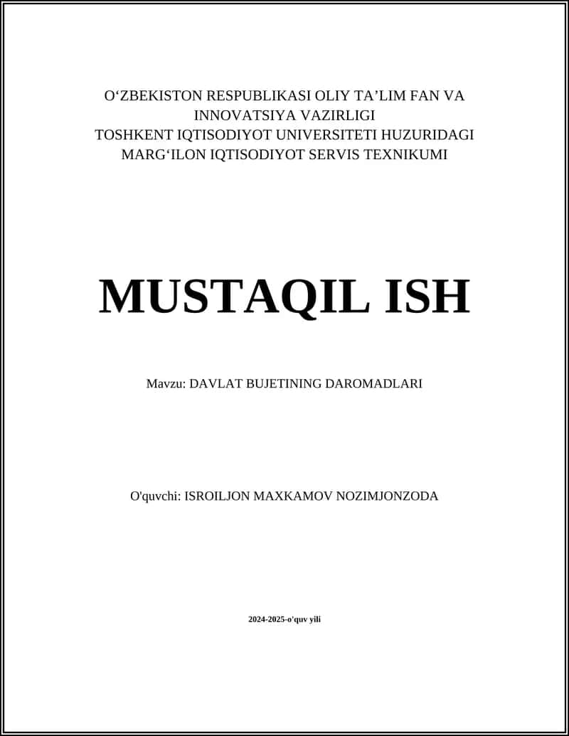 DAVLAT BUJETINING DAROMADLARI 1