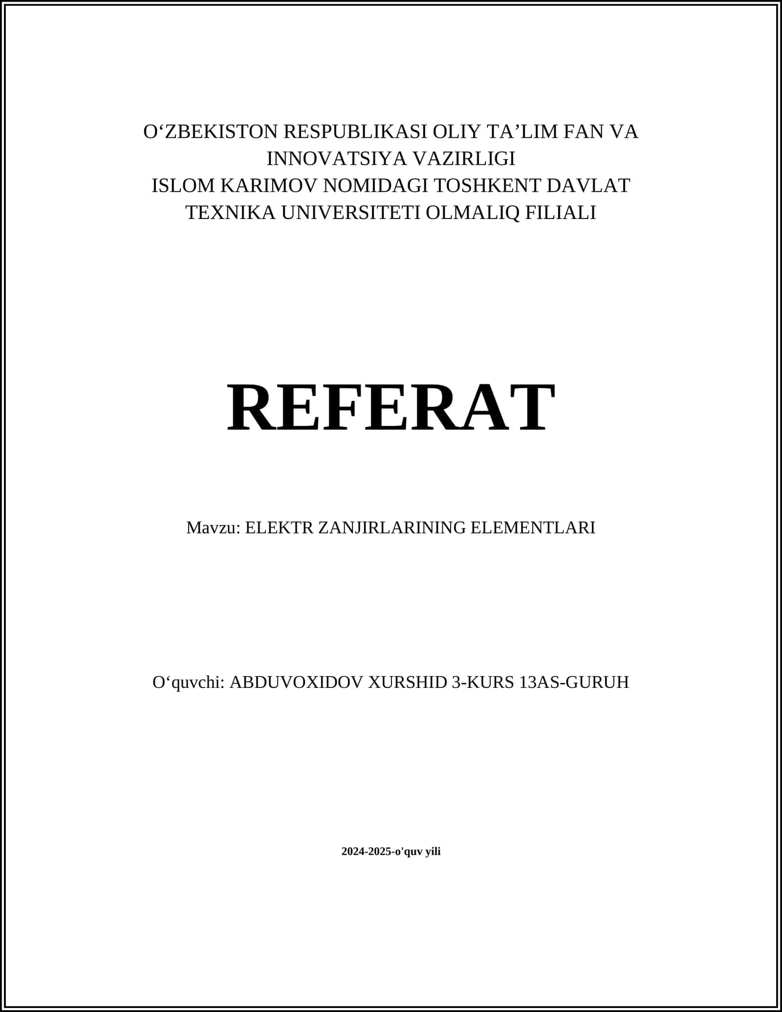 ELEKTR ZANJIRLARINING ELEMENTLARI 1