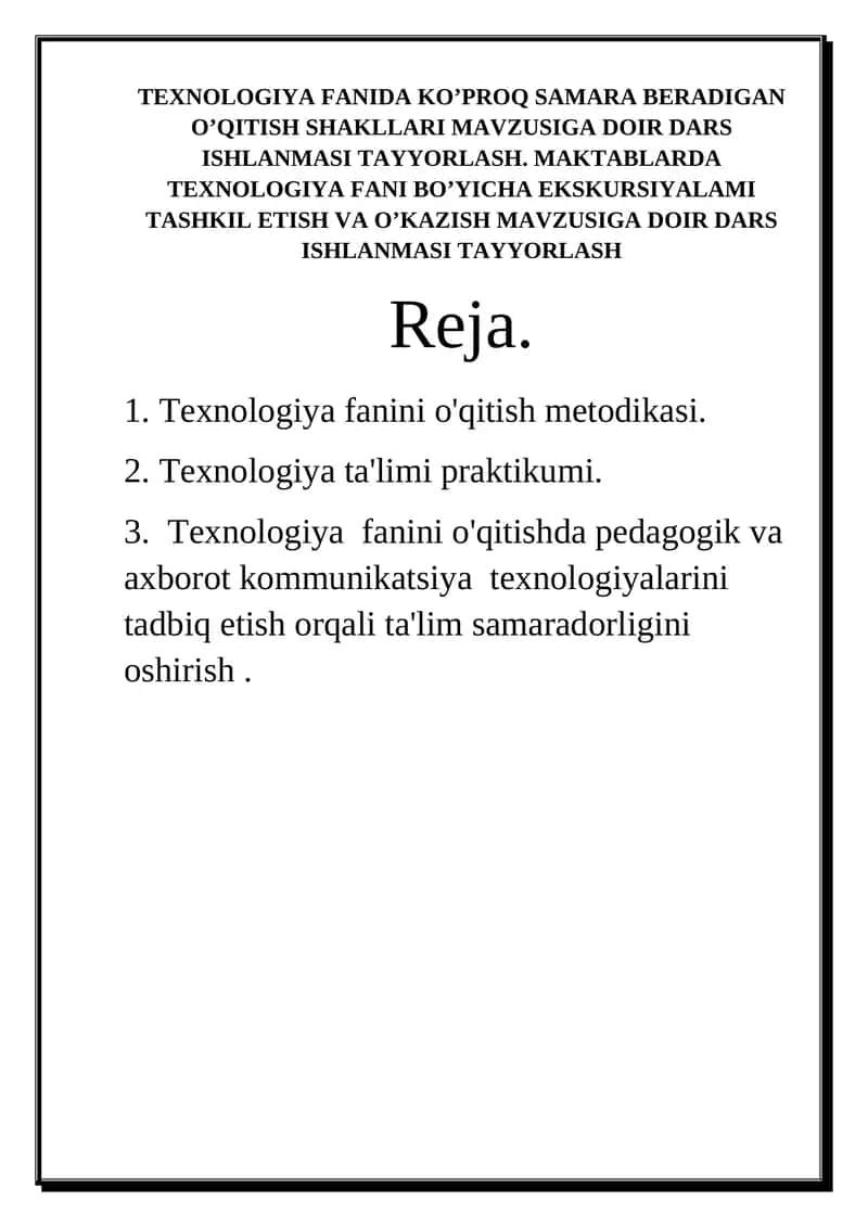 Texnologiya Fani Dars Ishlanmasi 1