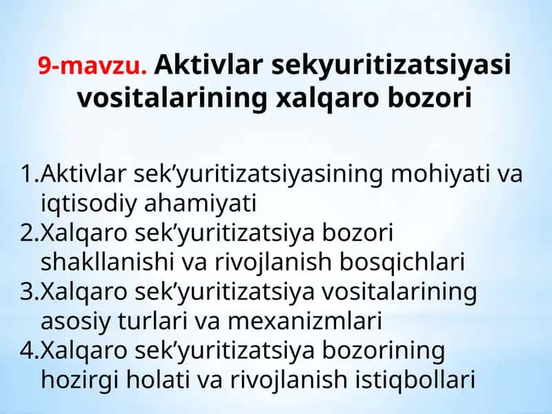 Aktivlar sekyuritizatsiyasi vositalarining xalqaro bozori 1