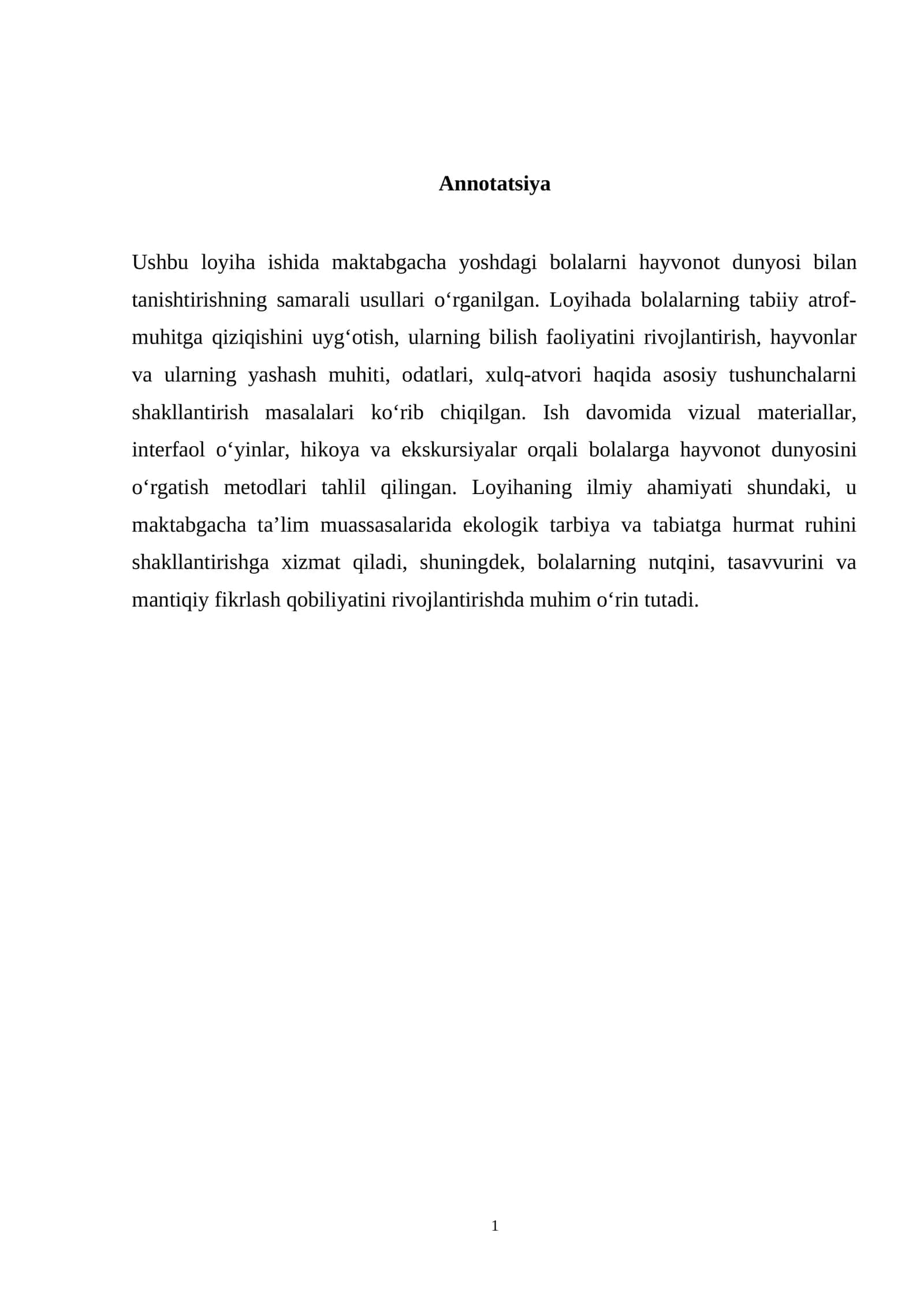 Maktabgacha yoshdagi bolalarni hayvonot dunyosi bilan tanishtirish usullari 1