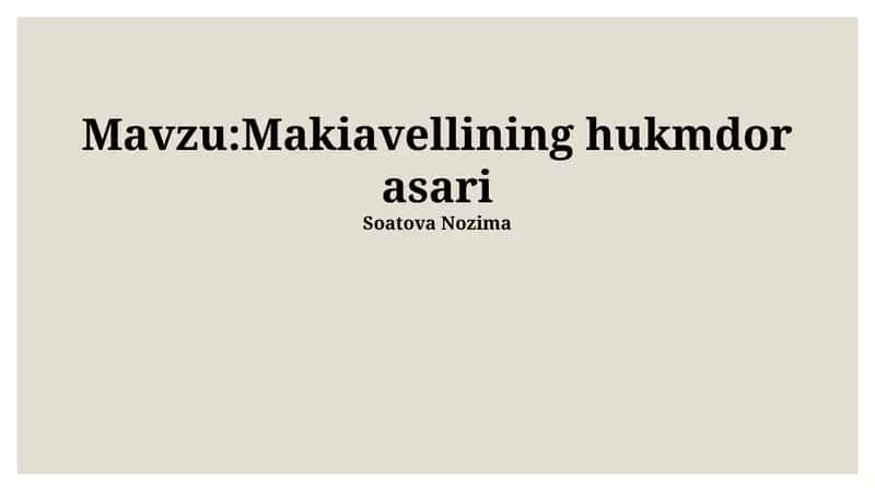 Makiavellining hukmdor asari 1