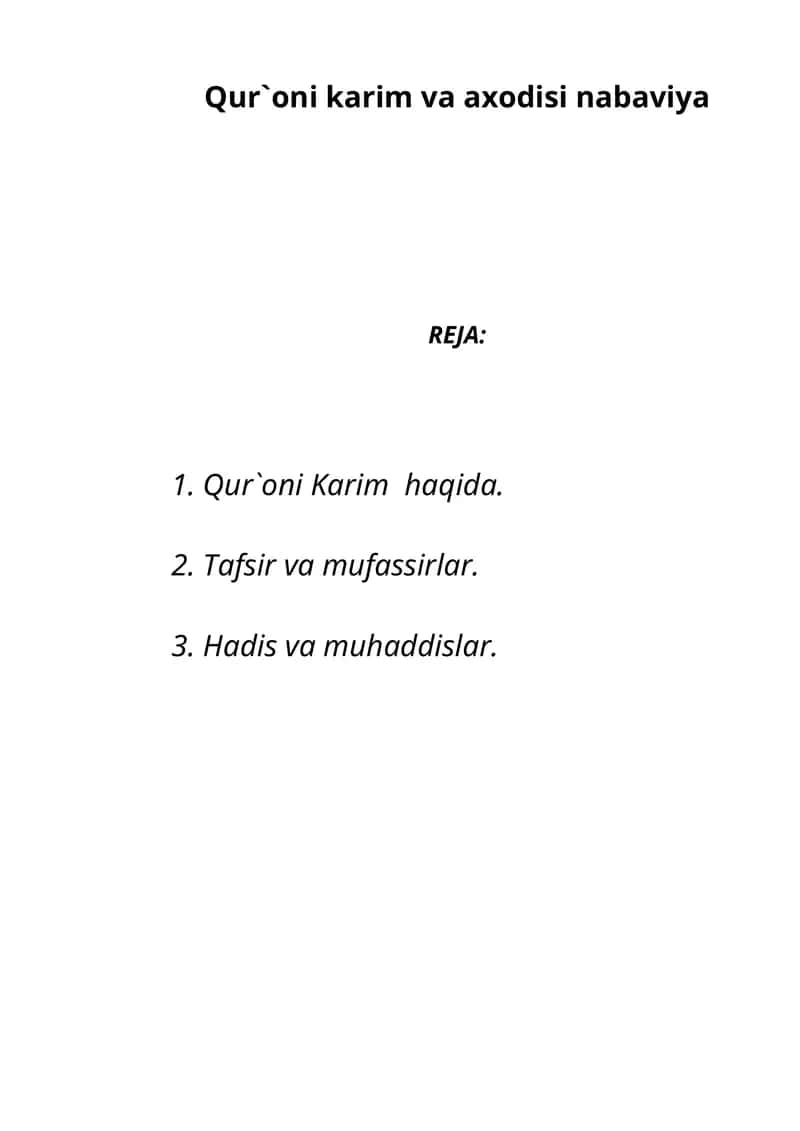 Qur`oni karim va axodisi nabaviya 1