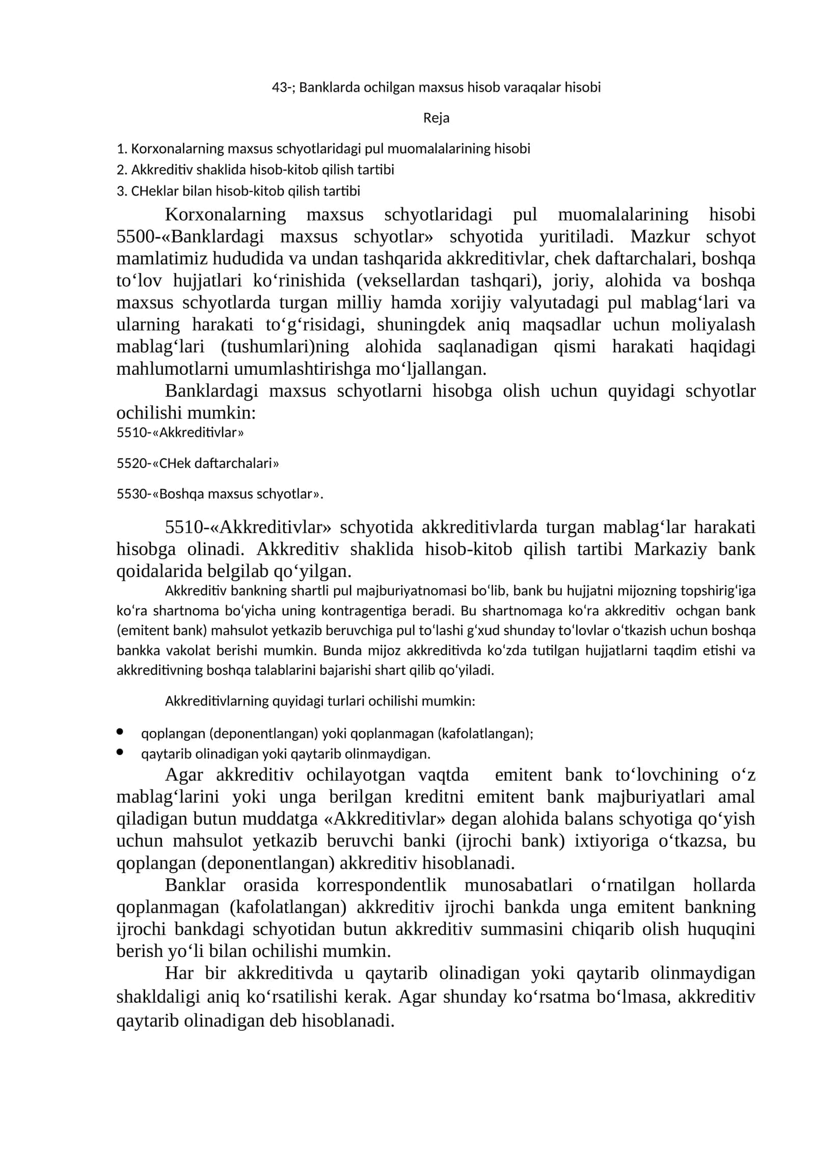 Banklarda ochilgan maxsus hisob varaqalar hisobi 1