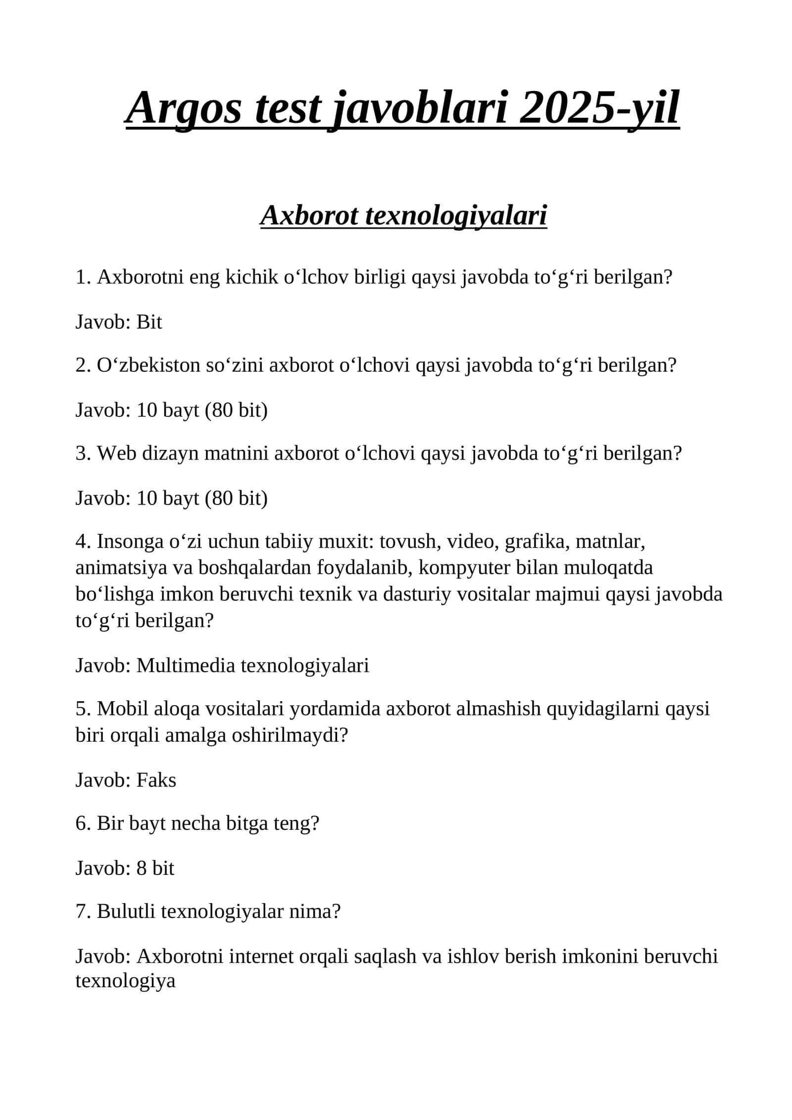 Argost test javoblari barcha soxa vakillari uchun 1