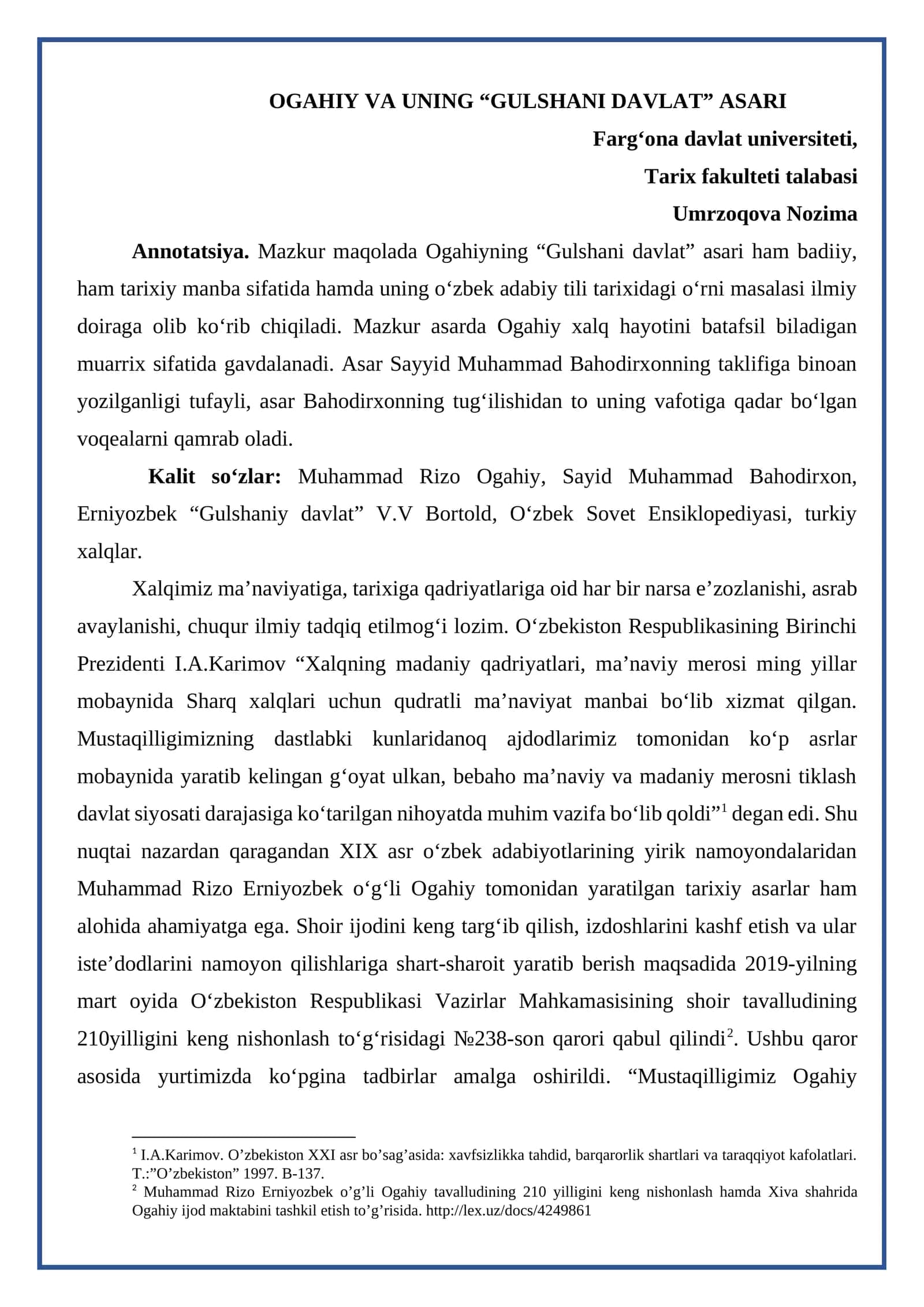 OGAHIY VA UNING “GULSHANI DAVLAT” ASARI 1