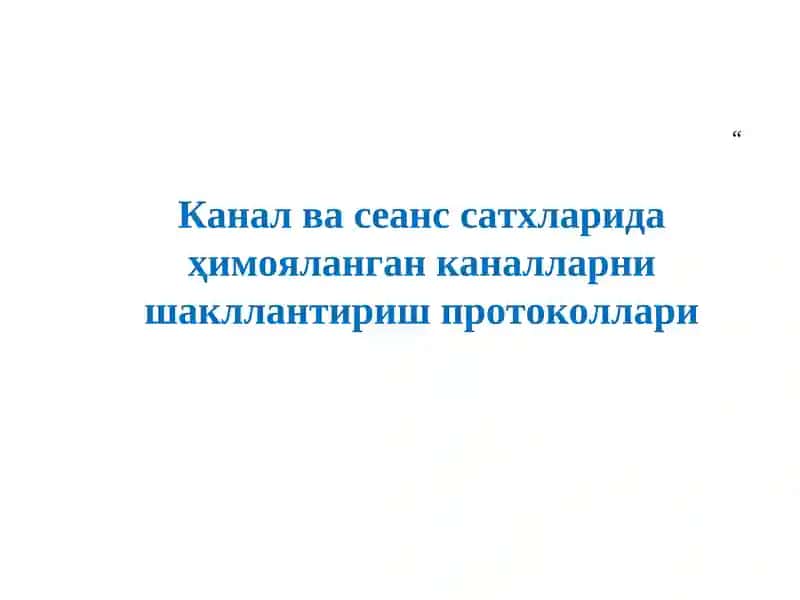 Канал ва сеанс сатхларида химояланган каналларни шакллантириш протоколлари