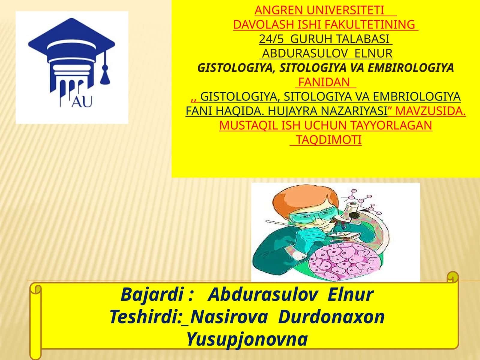 Gistologiya, Sitologiya va Embriologiya fanidan 1