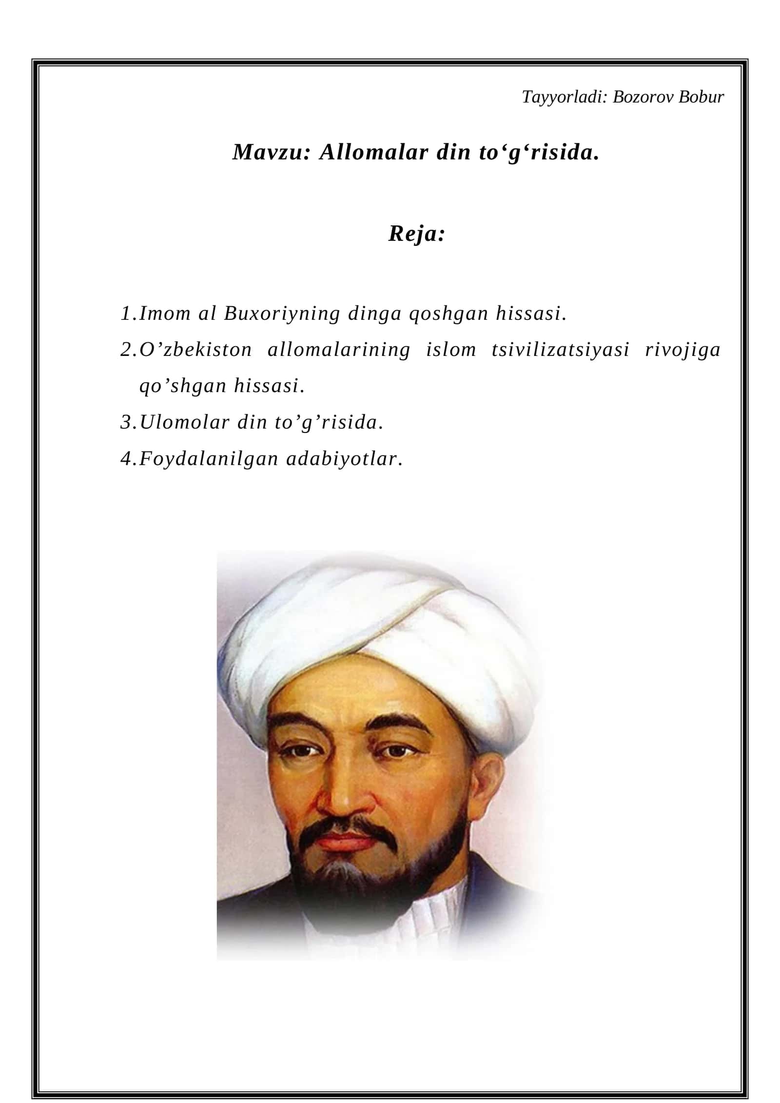 Allomalar din toʻgʻrisida 1