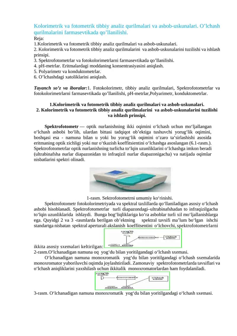 Kolorimetrik va fotometrik tibbiy analiz qurilmalari va asbob-uskunalari 1