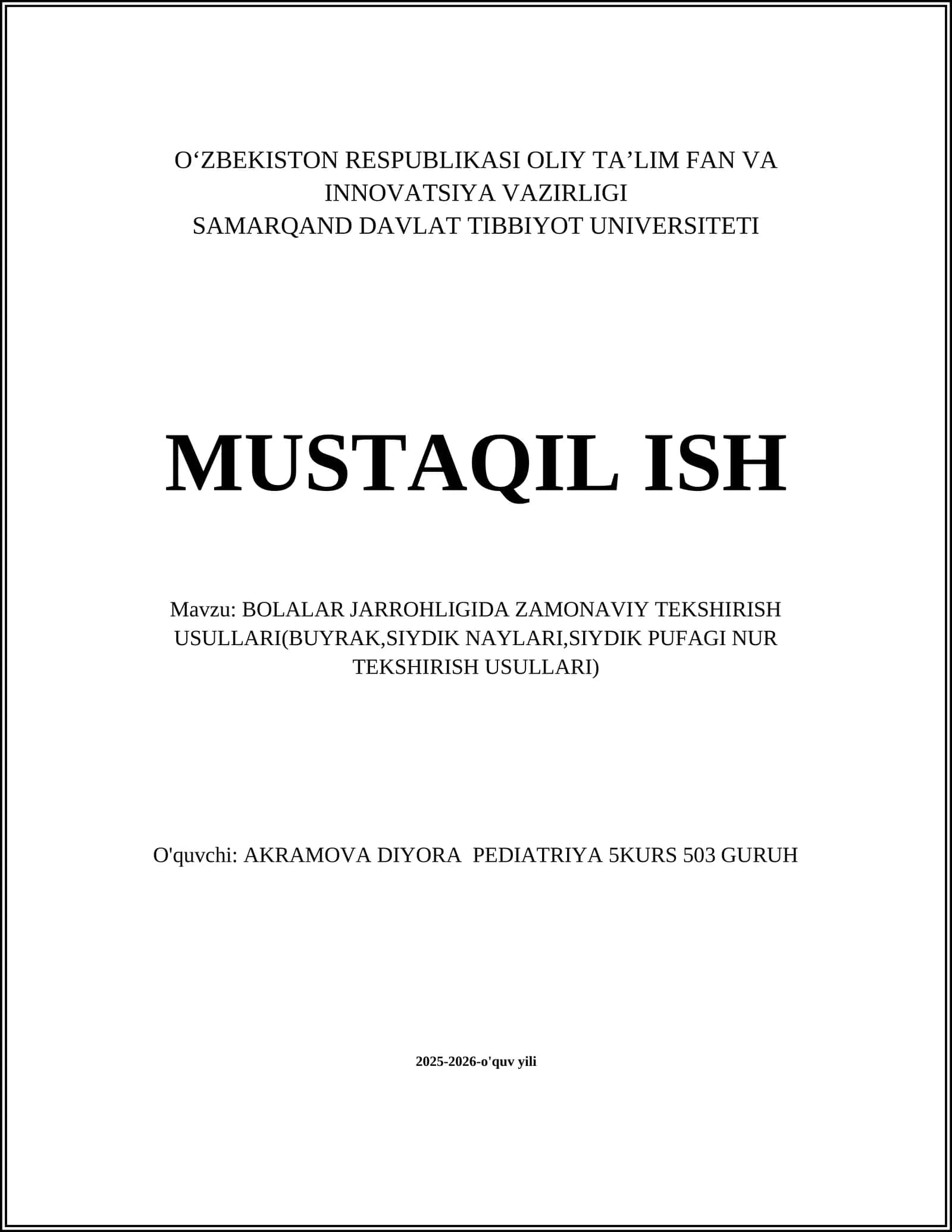 BOLALAR JARROHLIGIDA ZAMONAVIY TEKSHIRISH USULLARI(BUYRAK,SIYDIK NAYLARI,SIYDIK PUFAGI NUR TEKSHIRISH USULLARI) 1