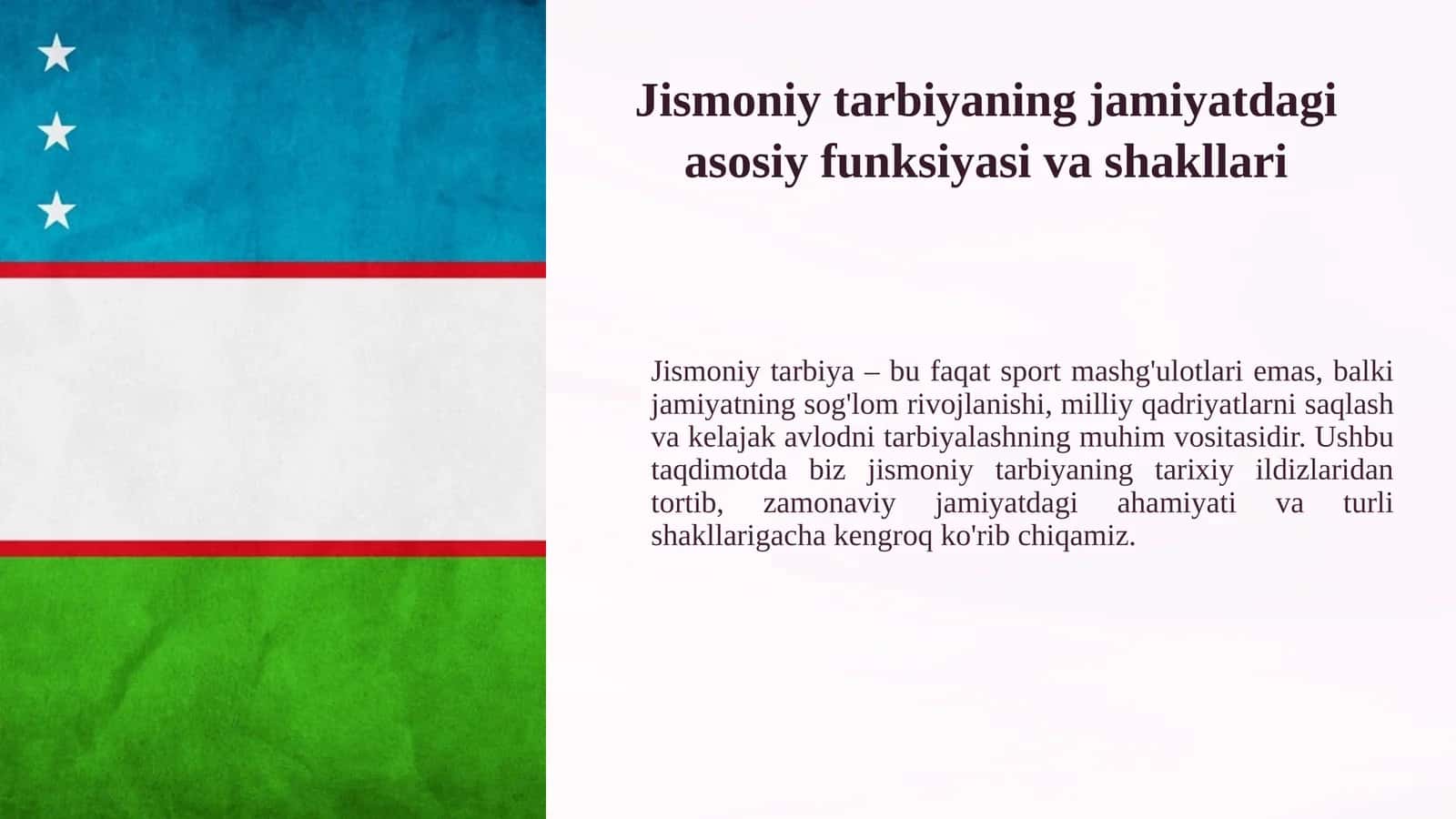 Jismoniy tarbiyaning jamiyatdagi asosiy funksiyasi va shakllari 1