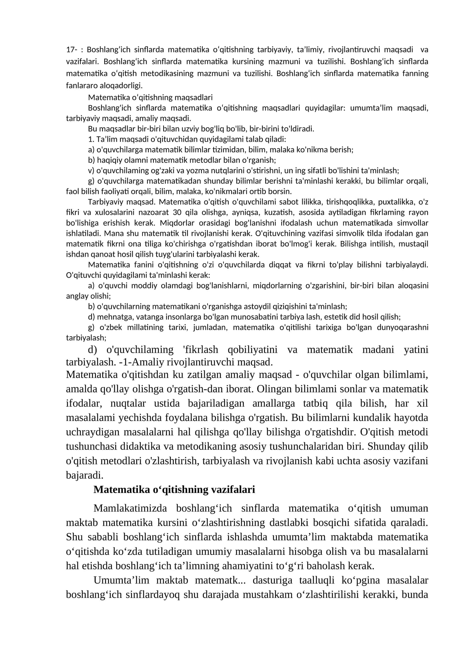 Boshlang‘ich sinflarda matematika o‘qitishning maqsadlari 1
