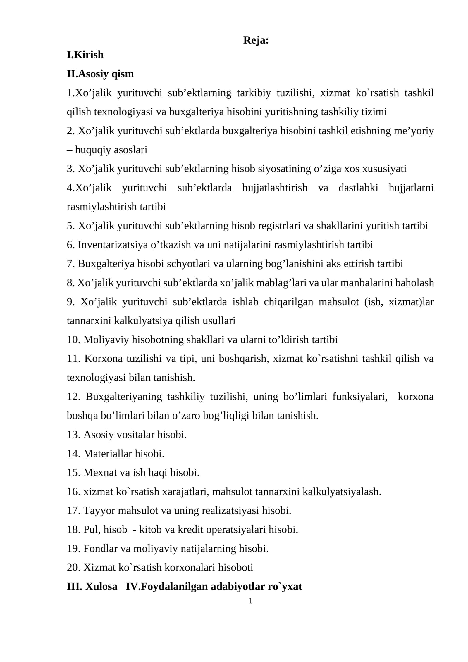 Xo’jalik yurituvchilar bo’yicha buxgalteriya hisobi 1