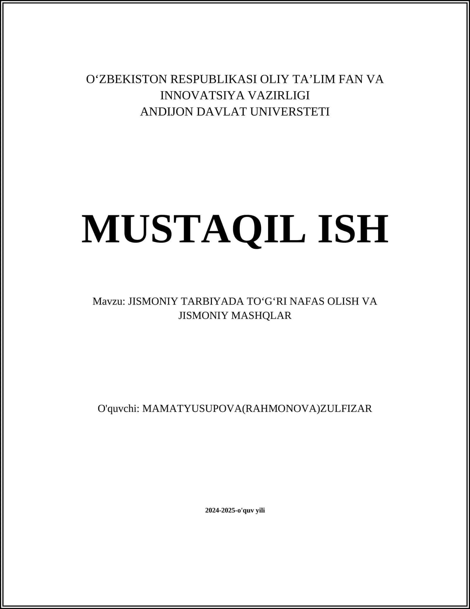 Nafas olish texnikasi jismoniy mashqlarda 1