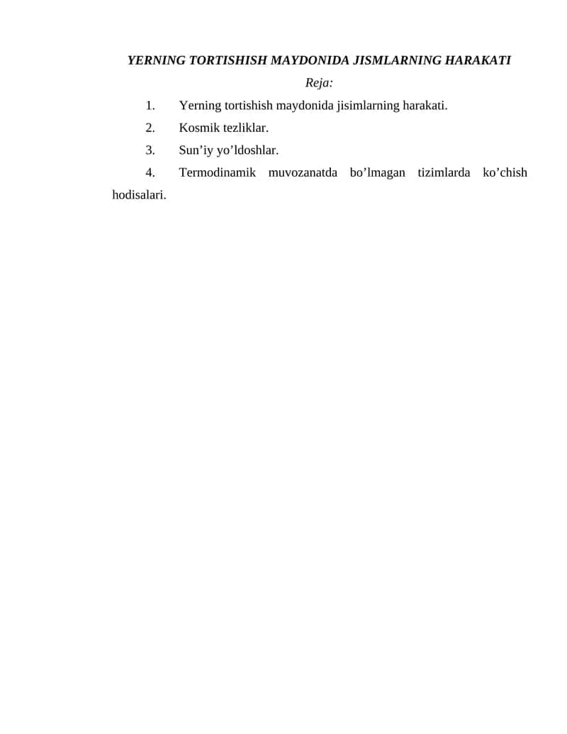YERNING TORTISHISH MAYDONIDA JISMLARNING HARAKATI 1