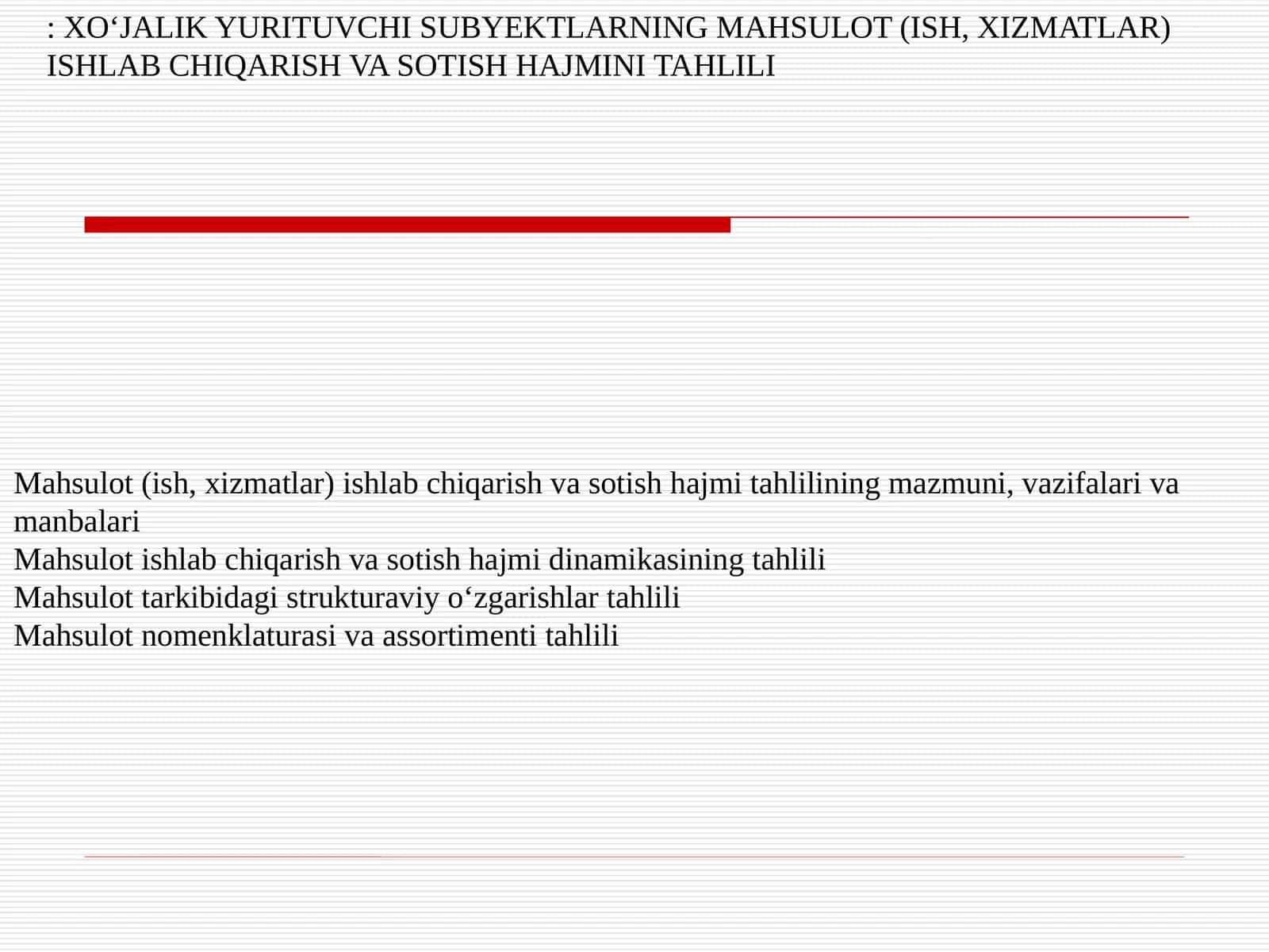 Mahsulot (ish, xizmatlar) ishlab chiqarish va sotish hajmi tahlili 1