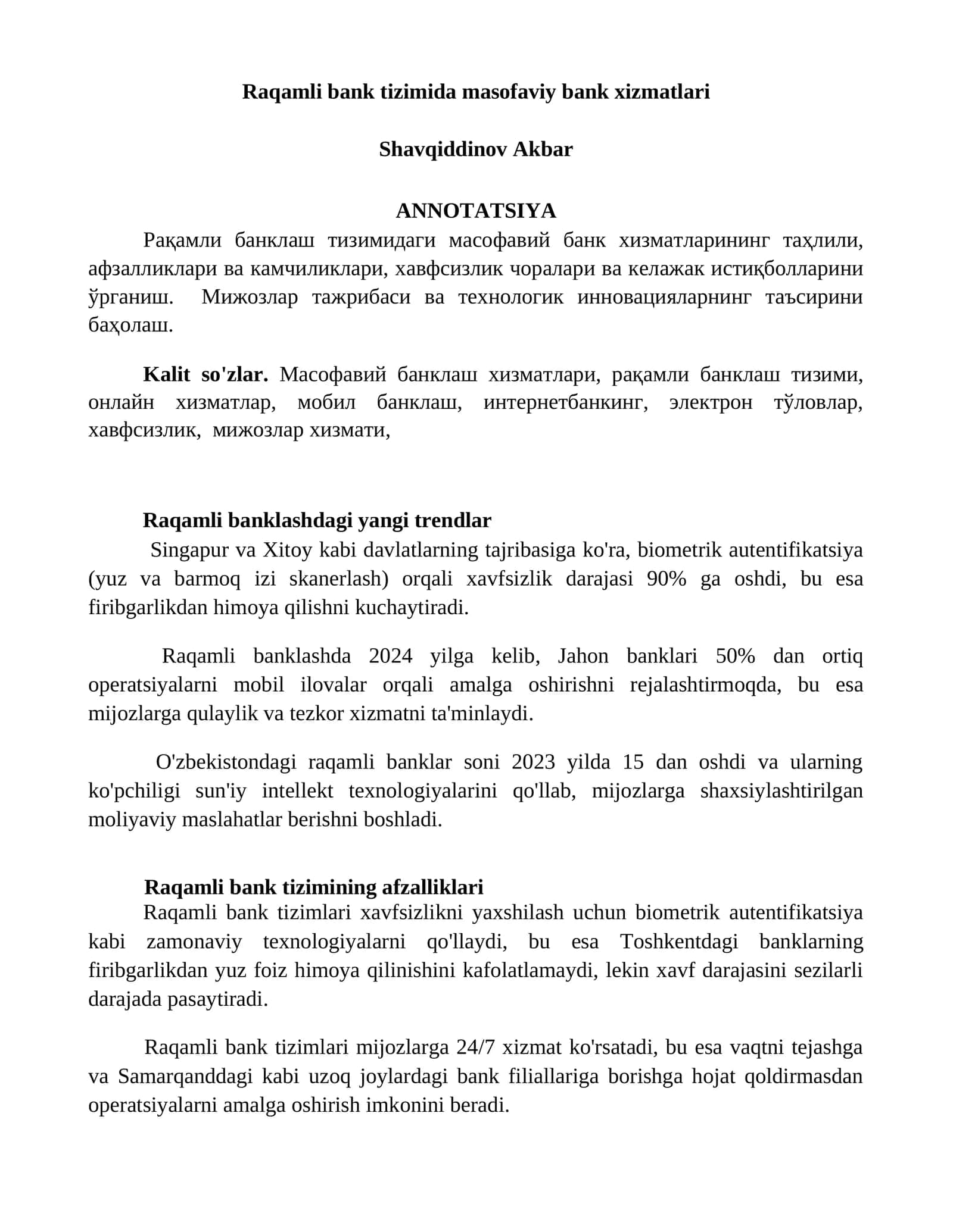 Raqamli bank tizimida masofaviy bank xizmatlari 1