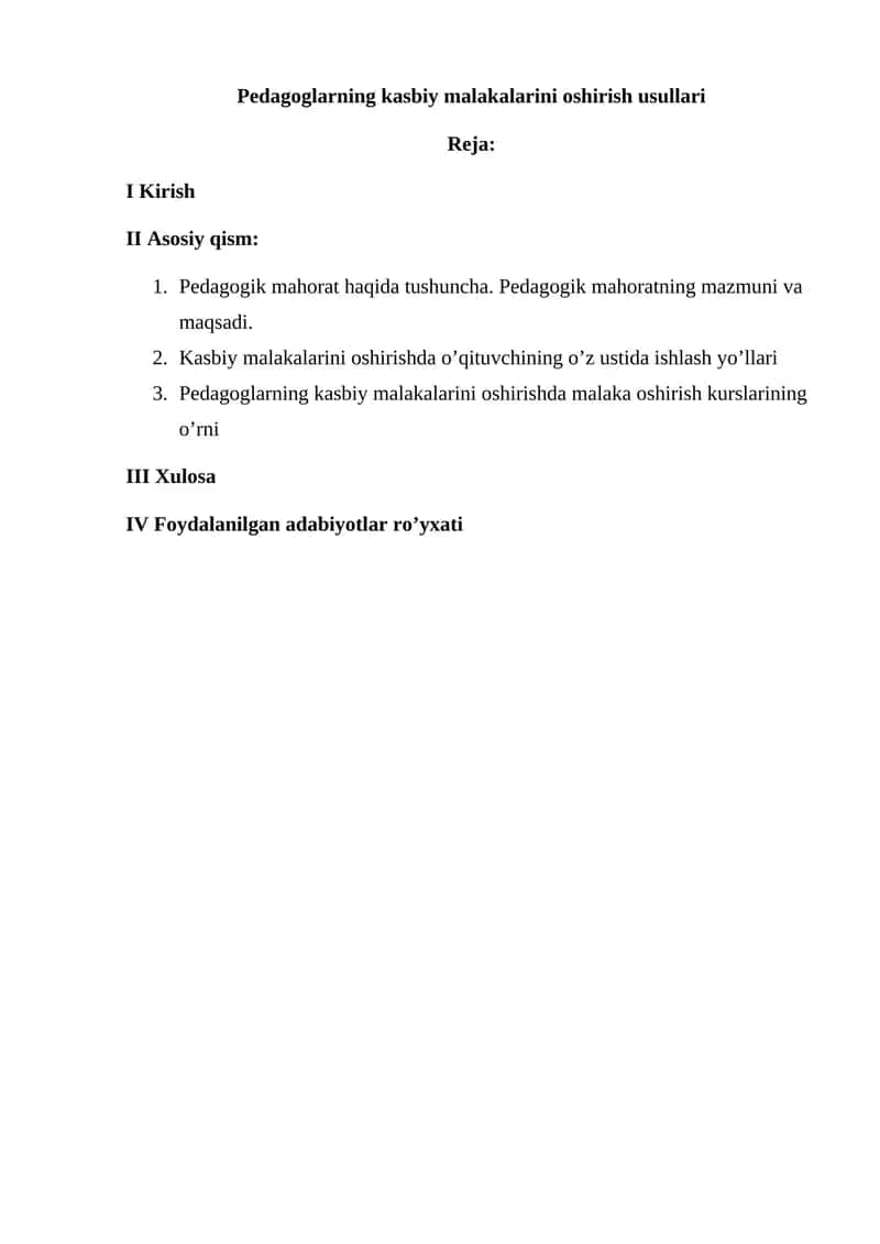 Pedagoglarning kasbiy malakalarini oshirish usullari 1