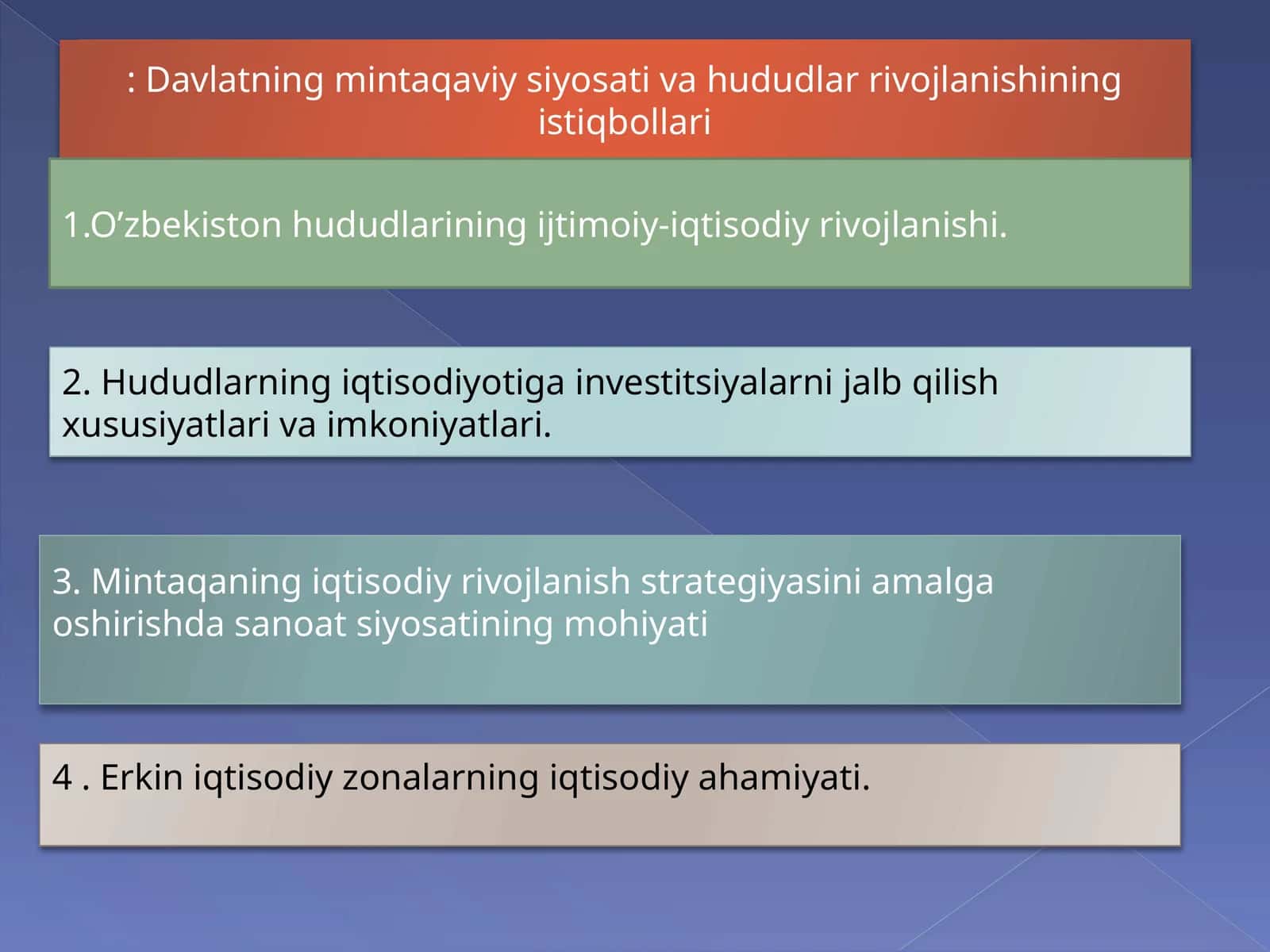 Davlatning mintaqaviy siyosati va hududlar rivojlanishining istiqbollari 1
