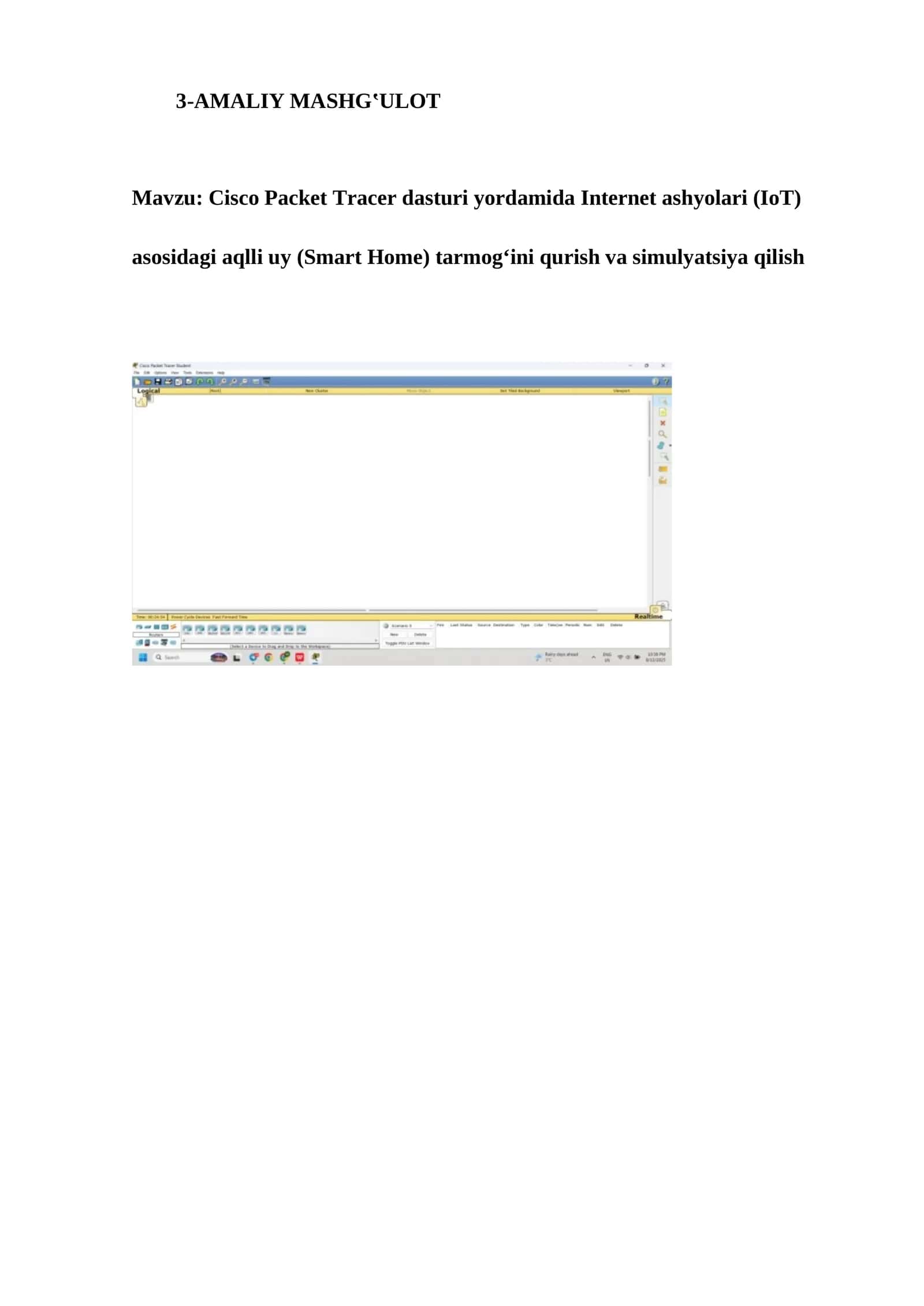 Cisco Packet Tracer dasturi yordamida Internet ashyolari (IoT) tarmog‘ini qurish 1
