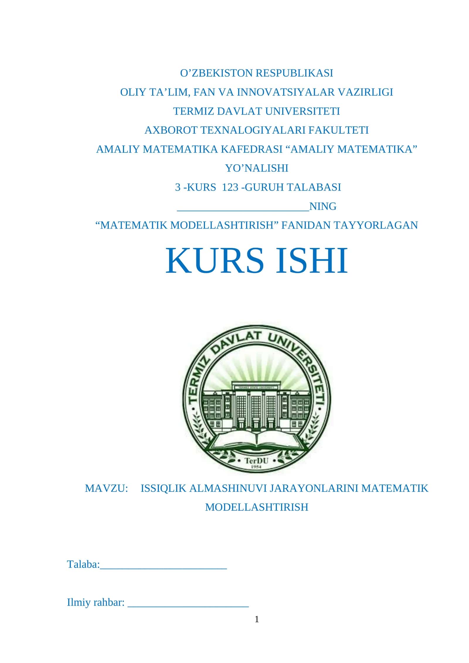 MATEMATIK MODELLASHTIRISH 1