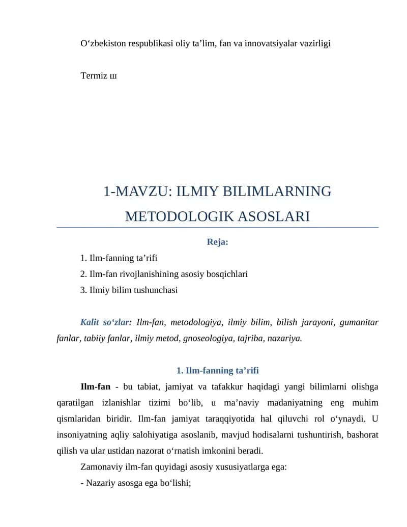 ILMIY BILIMLARNING METODOLOGIK ASOSLARI 1