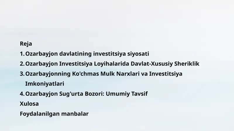 Ozarbayjon davlatining investitsiya siyosati 1