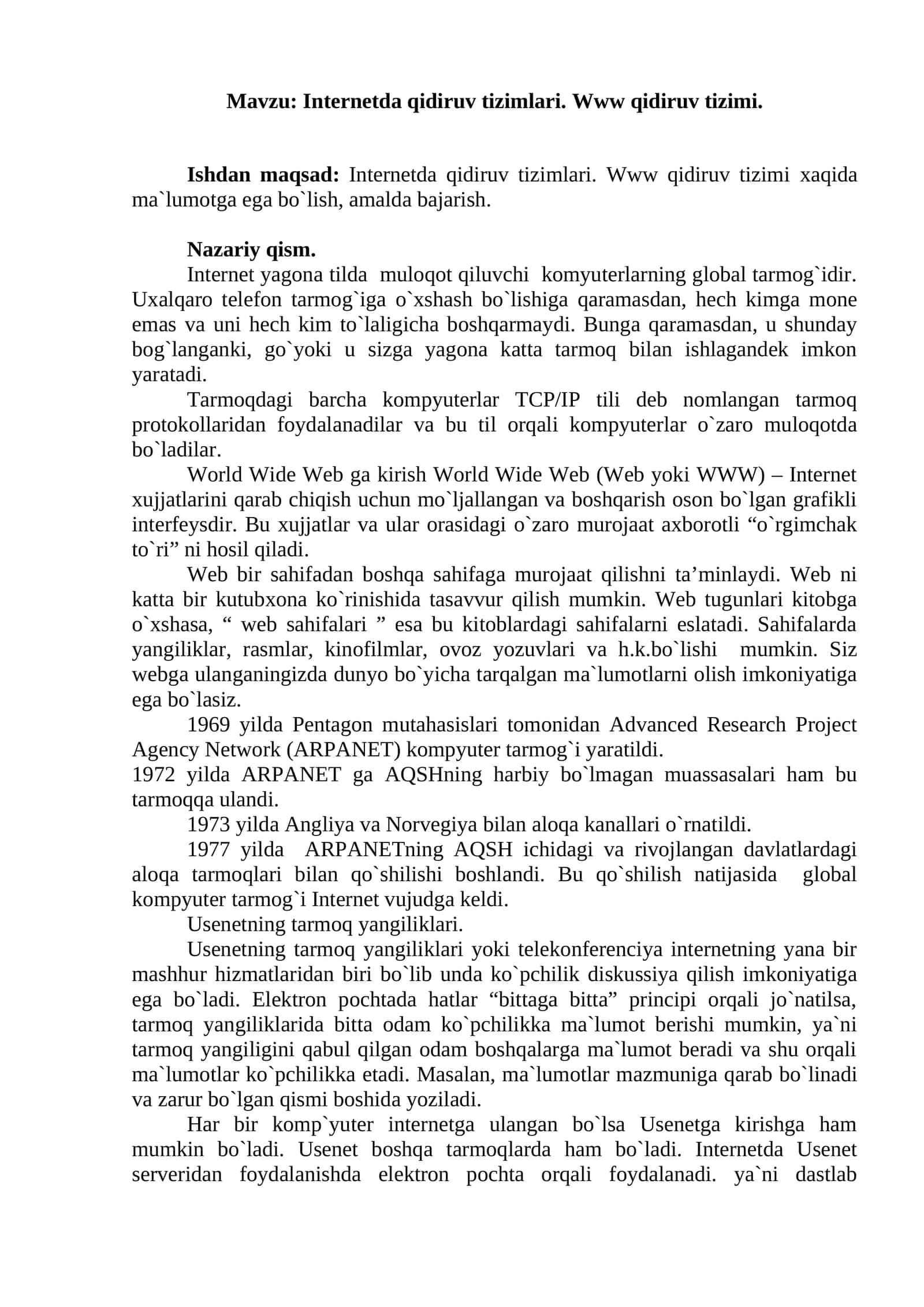 Internetda qidiruv tizimlari. Www qidiruv tizimi 1