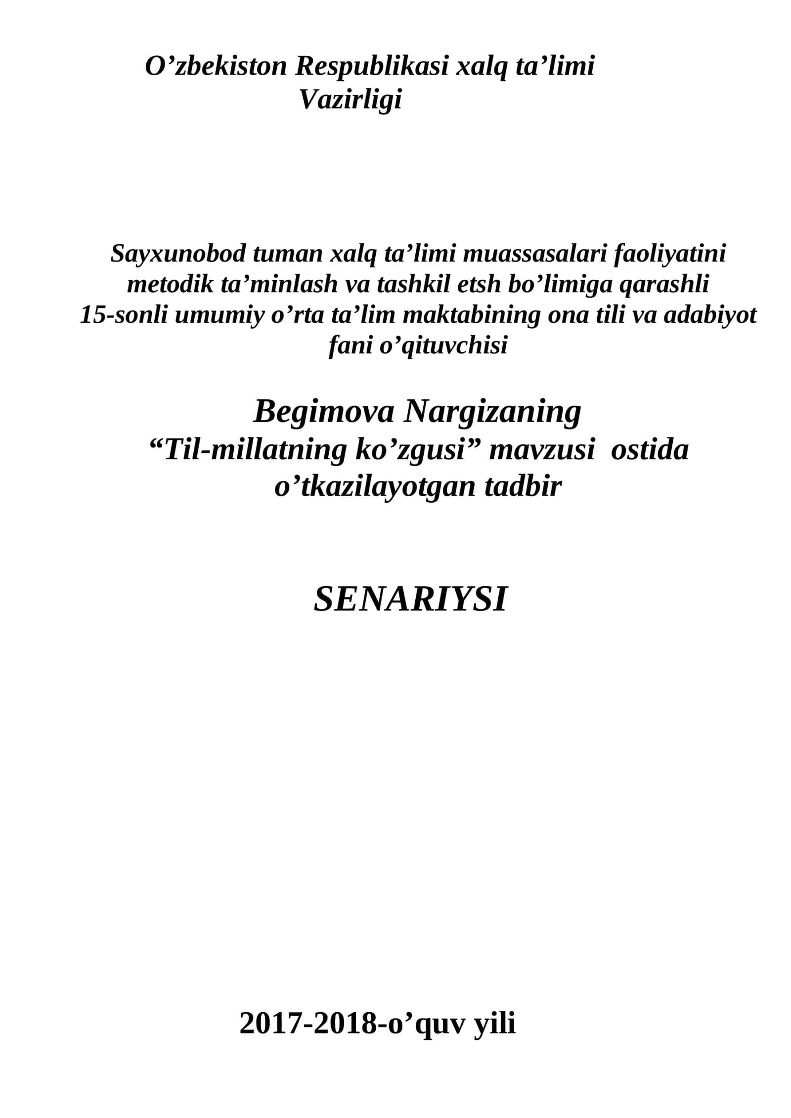 “Til-millatning ko’zgusi” mavzusi ostida o’tkazilayotgan tadbir 1