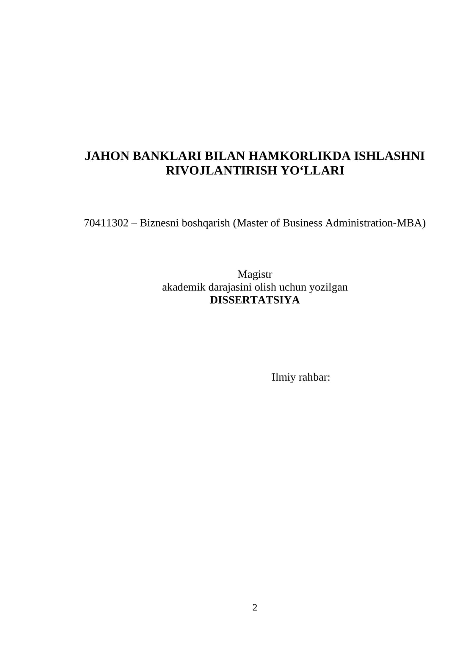 JAHON BANKLARI BILAN HAMKORLIKDA ISHLASHNI RIVOJLANTIRISH YO'LLARI 1
