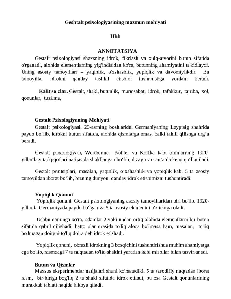 Gestalt psixologiyasining mazmun mohiyati 1