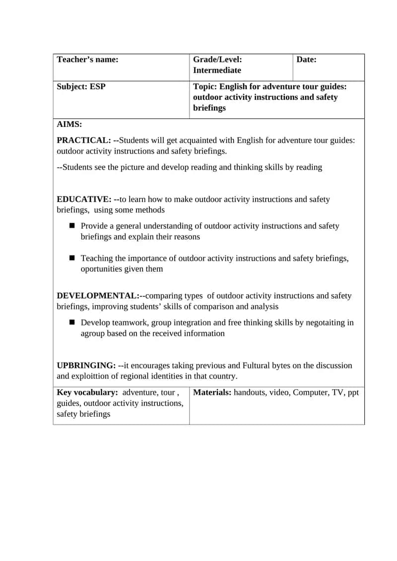 English for adventure tour guides: outdoor activity instructions and safety briefings 1