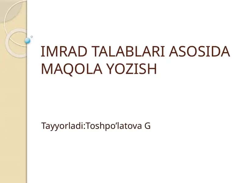 Imrad talabi asosida maqola yozish 1