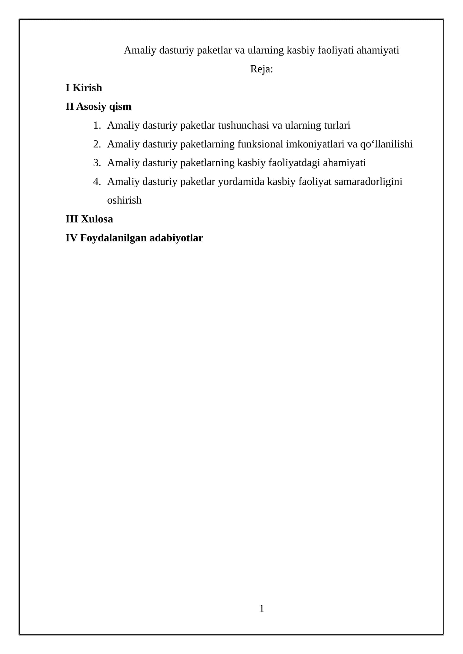 Amaliy dasturiy paketlar va ularning kasbiy faoliyati ahamiyati 1