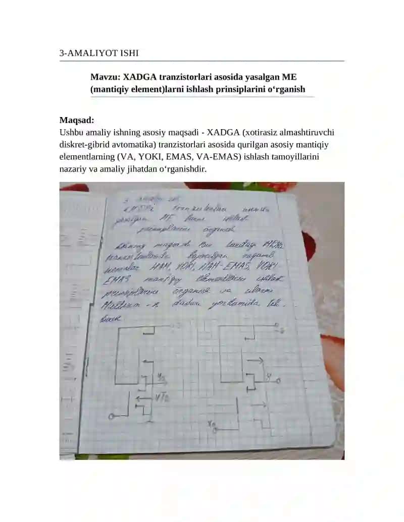 XADGA tranzistorlari asosida yasalgan ME (mantiqiy element)larni ishlash prinsiplarini o‘rganish