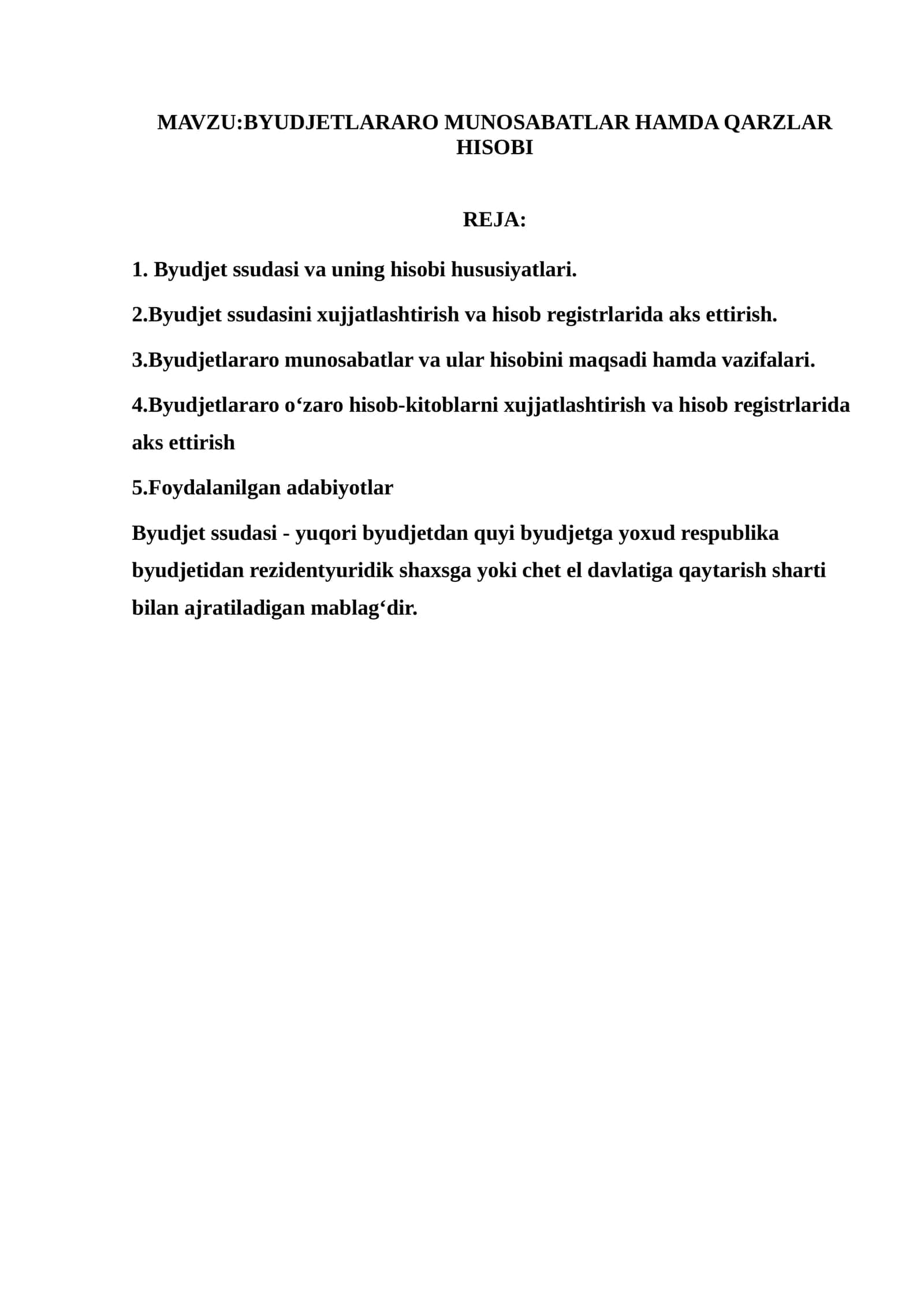 BYUDJETLARARO MUNOSABATLAR HAMDA QARZLAR HISOBI 1