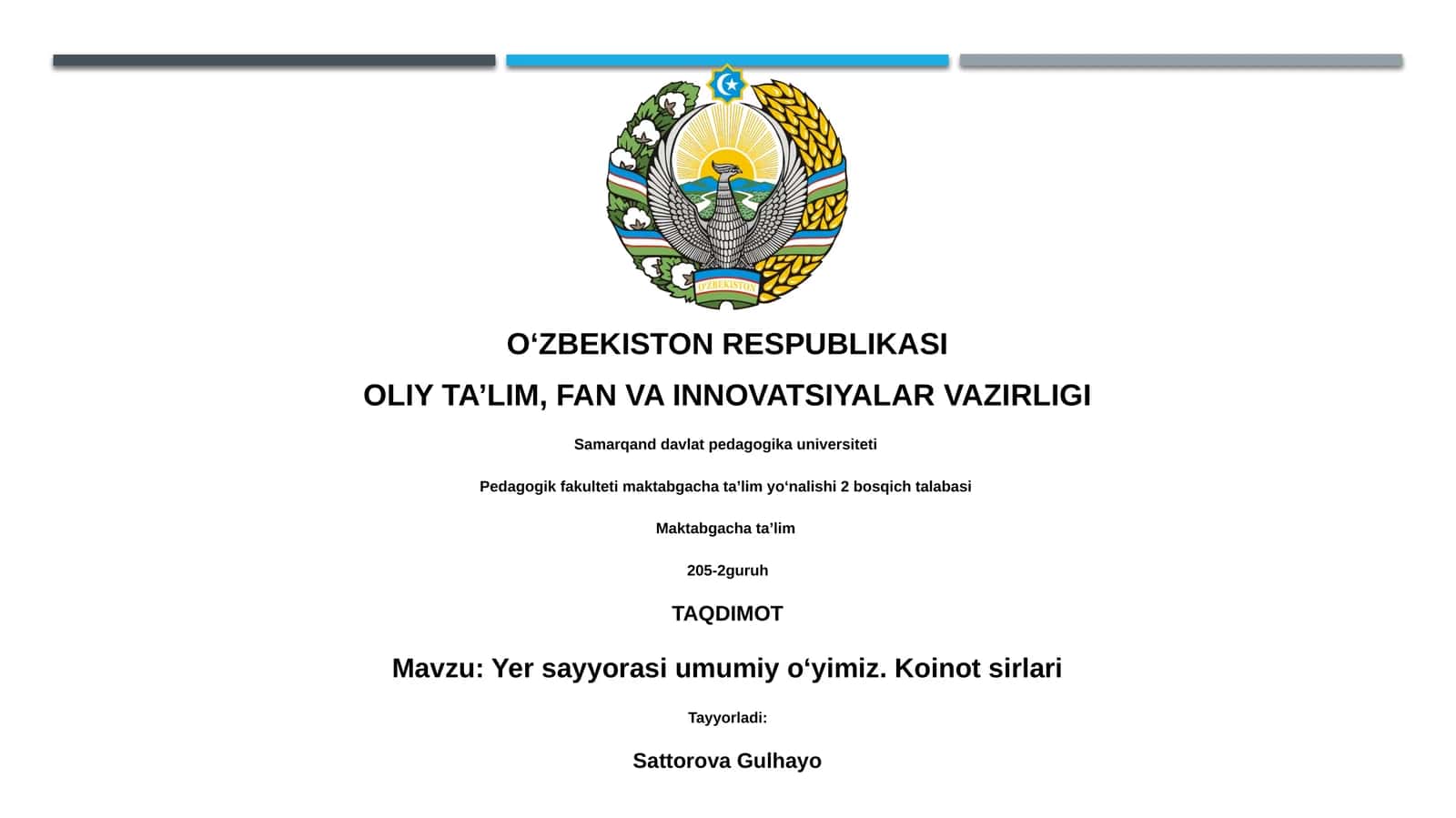 Yer sayyorasi umumiy oʻyimiz. Koinot sirlari 1