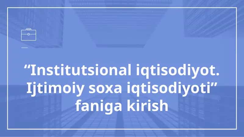 “Institutsional iqtisodiyot. Ijtimoiy soxa iqtisodiyoti” 1