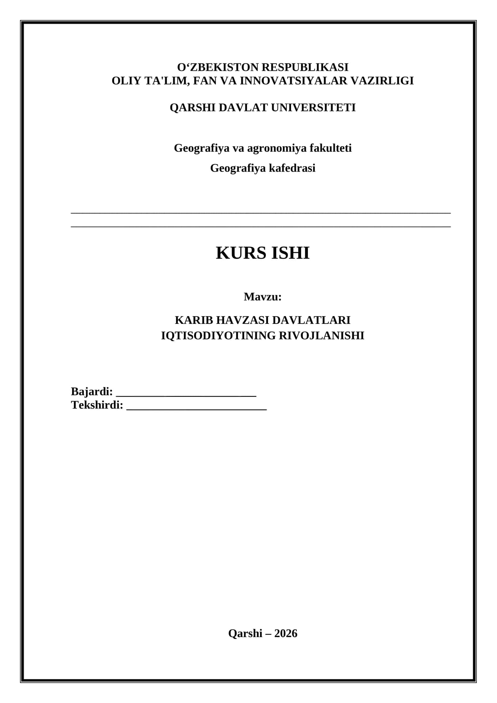 KARIB HAVZASI DAVLATLARI IQTISODIYOTINING RIVOJLANISHI 1
