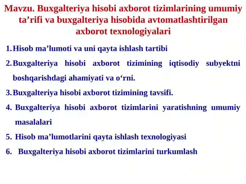 Buxgalteriya hisobi axborot tizimlari