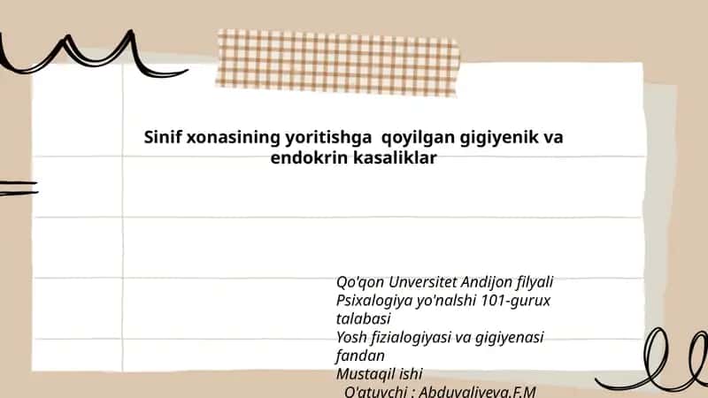Sinif xonasining yoritishga qoyilgan gigiyenik va endokrin kasaliklar 1