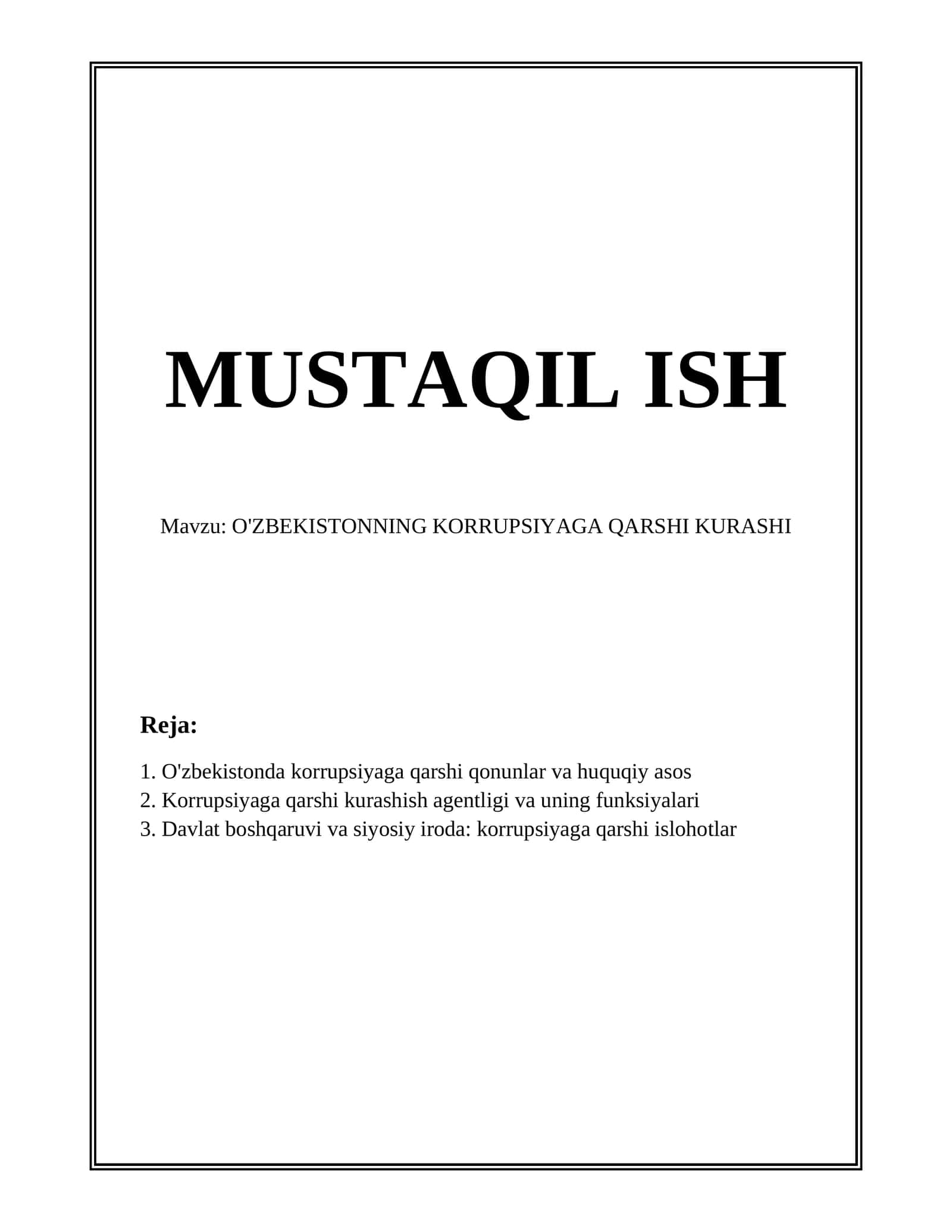 O'ZBEKISTONNING KORRUPSIYAGA QARSHI KURASHI 1
