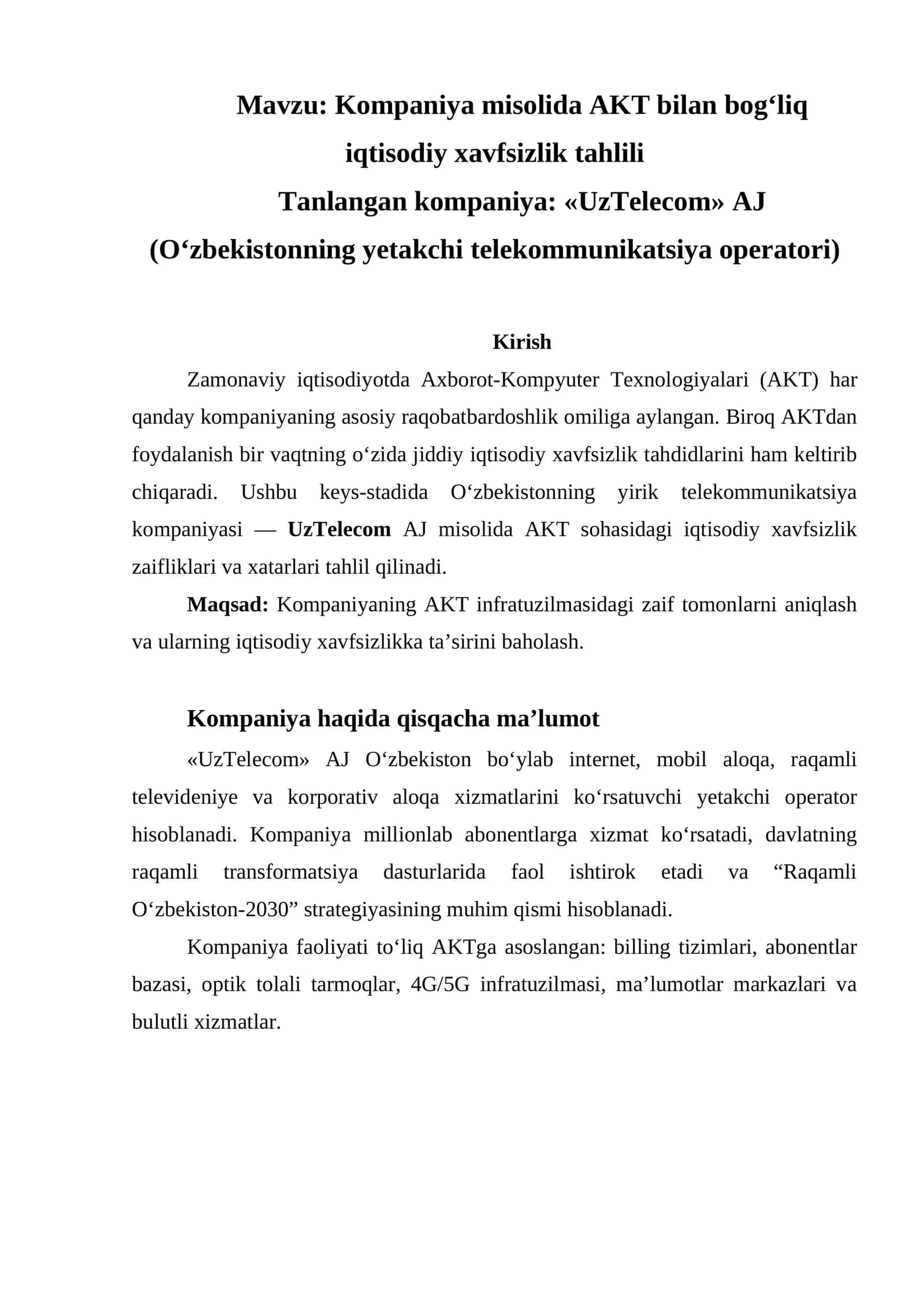 AKT bilan bog‘liq iqtisodiy xavfsizlik tahlili 1