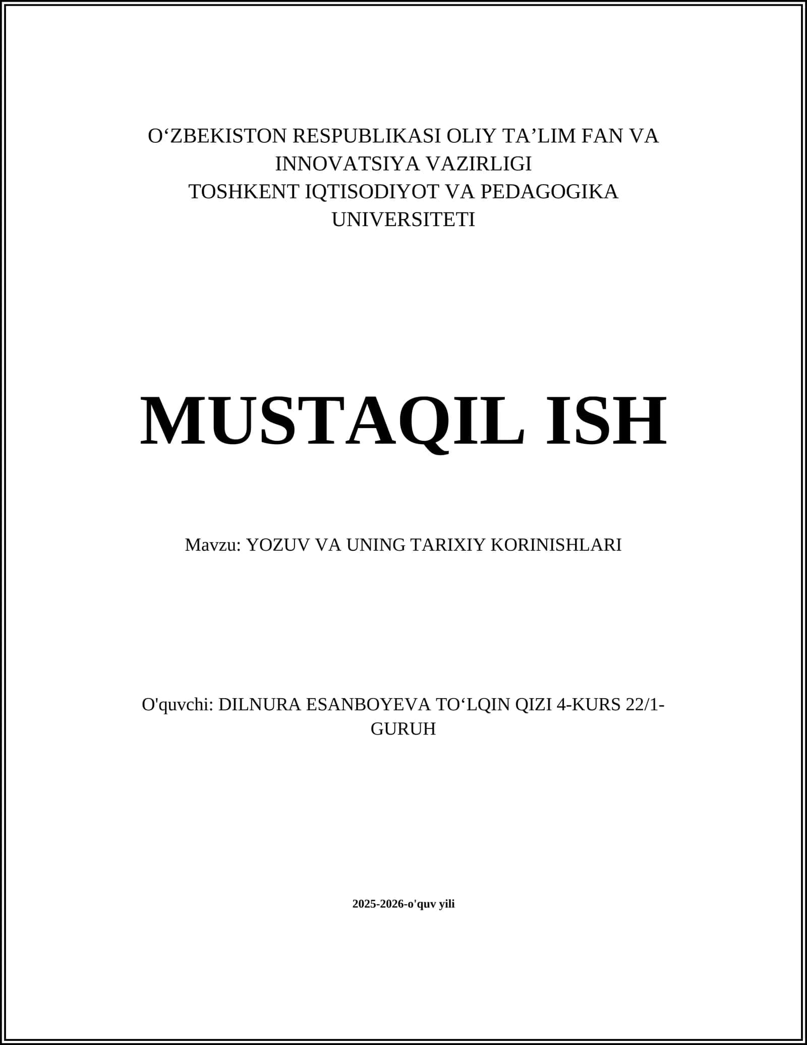YOZUV VA UNING TARIXIY KORINISHLARI 1